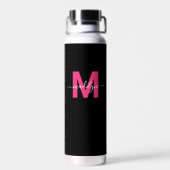 Roze Zwarte Naam Monogram Waterfles (Achterkant)