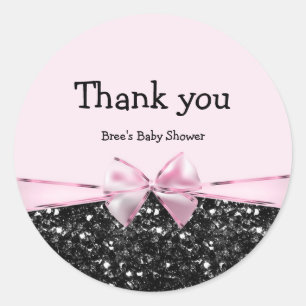 Roze & Zwarte Nep Glitter Look Strik Chic Glam Ronde Sticker