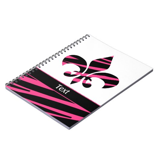 Roze zwarte olievleer van de lis Zebra Pattern Notitieboek (Linkerzijde)