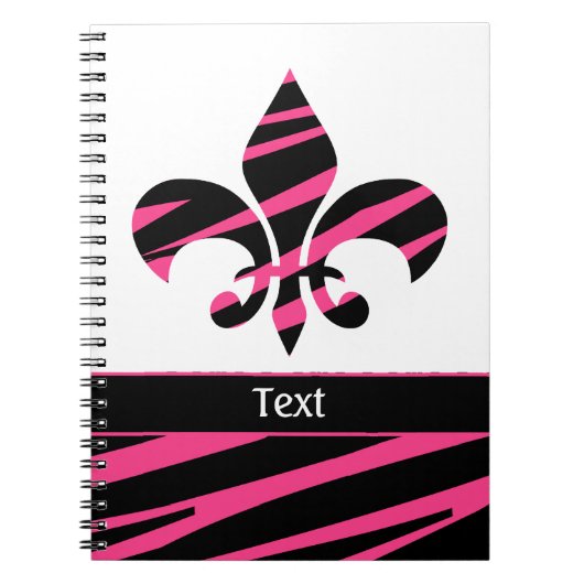 Roze zwarte olievleer van de lis Zebra Pattern Notitieboek (Voorkant)