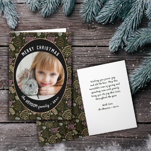 Roze zwarte one line kerstfamilie foto-ingang feestdagen kaart