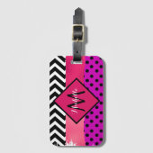 Roze zwarte Paarse glitterpenseelstreek monogramme Bagagelabel (Voorkant (verticaal))