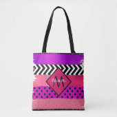 Roze zwarte Paarse glitterpenseelstreek monogramme Tote Bag (Voorkant)