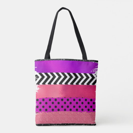 Roze zwarte Paarse glitterpenseelstreek monogramme Tote Bag (Achterkant)