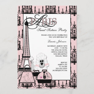 Roze Zwarte Paris Kroonluchter Sweet 16 Feestje Kaart