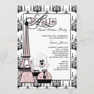 Roze Zwarte Paris Kroonluchter Sweet Sixteen Feest Kaart