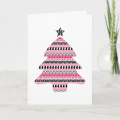 Roze & Zwarte Patchwork Kerstboom Feestdagen Kaart (Voorkant)