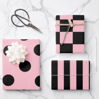 Roze & Zwarte Patronen Strepen, Checkers, Polka Do Inpakpapier Vel