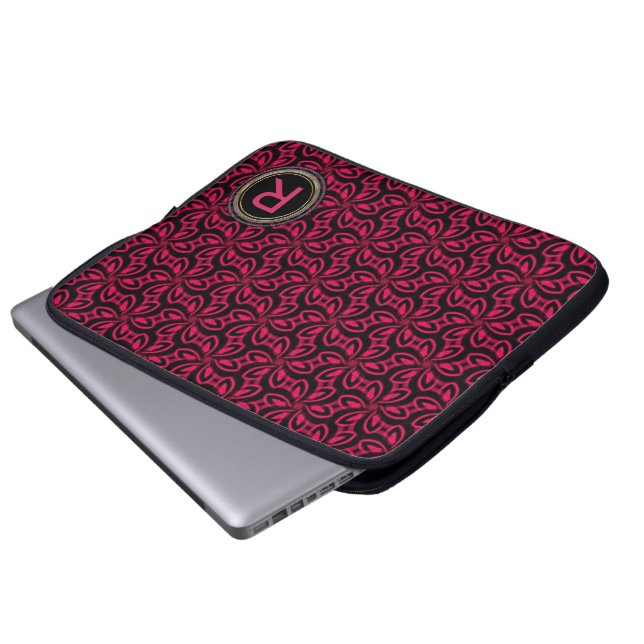 Roze zwarte Patroon Monogram Tablet Notitieboek Laptop Sleeve (Voorkant onderkant)