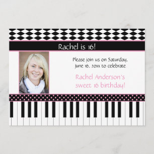 Roze zwarte pianothema Sweet 16 Birthday Kaart
