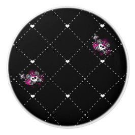 Roze & Zwarte Piraten Schedel Kruisbeenderen Punk  Keramische Knop