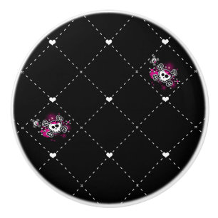 Roze & Zwarte Piraten Schedel Kruisbeenderen Punk Keramische Knop