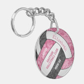 Roze zwarte ploegen kleuren meisjes volleybal sleutelhanger (Voorkant Links)