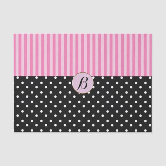 Roze zwarte poka Dots Stripes Modern Paris Chic Tissuepapier (Voorkant)
