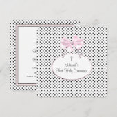 Roze Zwarte Polka Dot Cross Girls Eerste Communie Kaart (Voorkant / Achterkant)