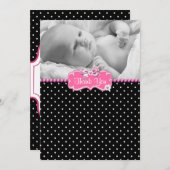 Roze Zwarte Polka Dot Foto Baby Dank u kaart (Voorkant / Achterkant)