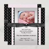 Roze Zwarte Polka Dot Meisje Foto Aankondiging Geb (Voorkant / Achterkant)