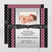 Roze Zwarte Polka Dot Meisje Foto Aankondiging Geb (Voorkant / Achterkant)