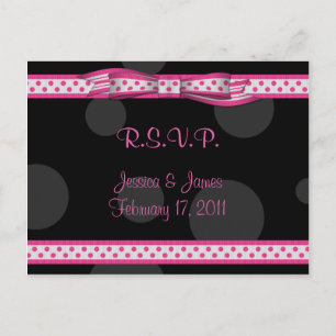 Roze Zwarte Polka Dot Ribbon Bow RSVP Briefkaart