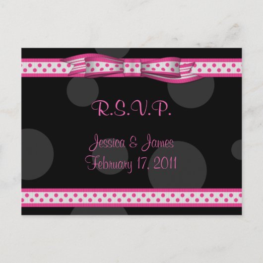 Roze Zwarte Polka Dot Ribbon Bow RSVP Briefkaart (Voorkant)