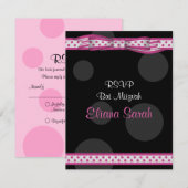Roze & Zwarte Polka Dots Bat Mitswa Response Kaart (Voorkant / Achterkant)