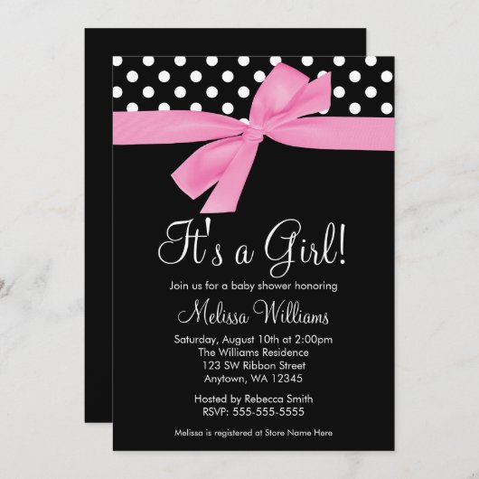 Roze zwarte pols met pols baby-schoeisel kaart (Voorkant / Achterkant)