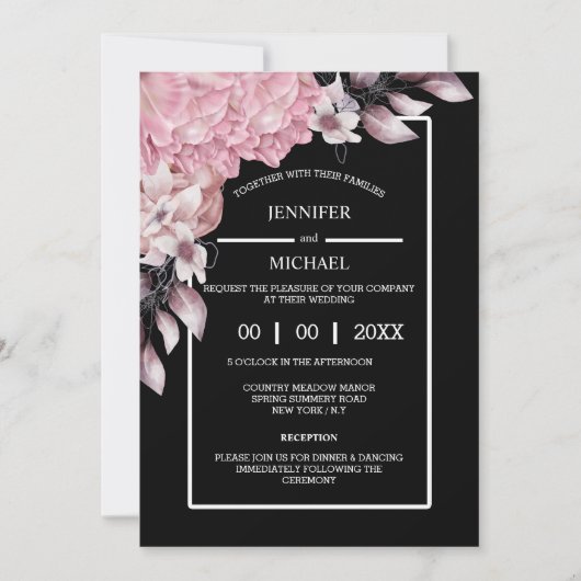 Roze zwarte pony floral dark moody elegant night kaart (Voorkant)