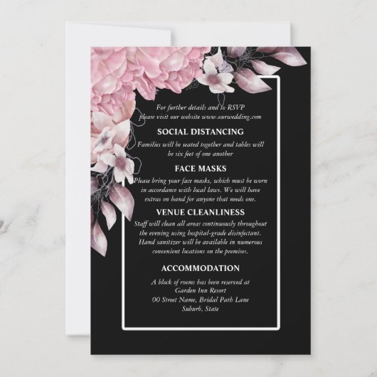 Roze zwarte pony floral dark moody elegant night kaart (Achterkant)