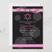 Roze zwarte poodots Bow bat Mitzvah Uitnodiging (Voorkant)
