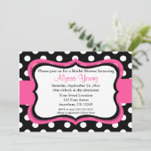 Roze zwarte pooldot Bridal of Baby shower Invite Kaart (Staand voorkant)