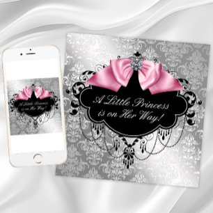 Roze Zwarte Prinses Baby Meisje Shower Kaart