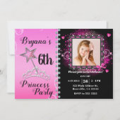 Roze & Zwarte Prinses Verjaardagsfeest Foto Kaart (Voorkant)