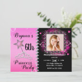 Roze & Zwarte Prinses Verjaardagsfeest Foto Kaart (Staand voorkant)