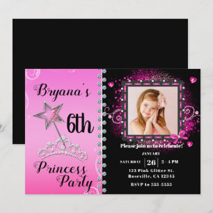 Roze & Zwarte Prinses Verjaardagsfeest Foto Kaart