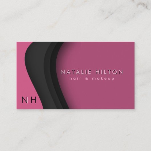 Roze zwarte professionele eenvoudige monogram visitekaartje (Voorkant)