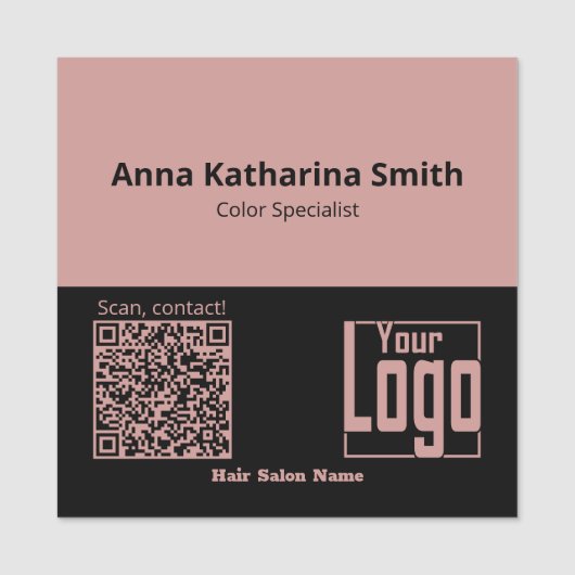 Roze Zwarte QR-Code Logo Bedrijfsexpertise Naamplaatje (Voorkant)