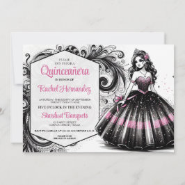 Roze & Zwarte Quinceañera Meisje Kaart