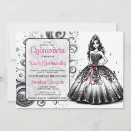 Roze & Zwarte Quinceañera Meisje Kaart