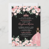 Roze Zwarte Quinceanera Uitnodiging (Voorkant)