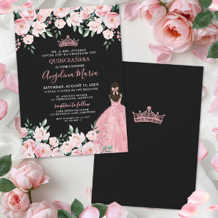 Roze Zwarte Quinceanera Uitnodiging