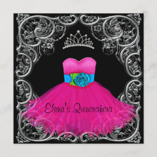 Roze Zwarte Quinceanera Uitnodigingen