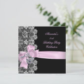 Roze zwarte rand Floral Birthday Party Key Lock Kaart (Staand voorkant)