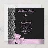 Roze zwarte rand Floral Birthday Party Key Lock Kaart (Achterkant)