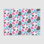 Roze zwarte rand Harten op witte Valentijnse zijde Tissuepapier (Voorkant)