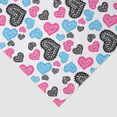 Roze zwarte rand Harten op witte Valentijnse zijde Tissuepapier (Detail)