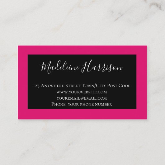 Roze & zwarte rendy visitekaartje (Achterkant)