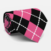 Roze Zwarte Retro Argyle Stropdas (Opgerold)