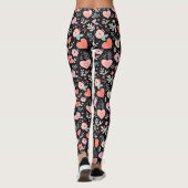 Roze zwarte retro bloem leggings (Achterkant)