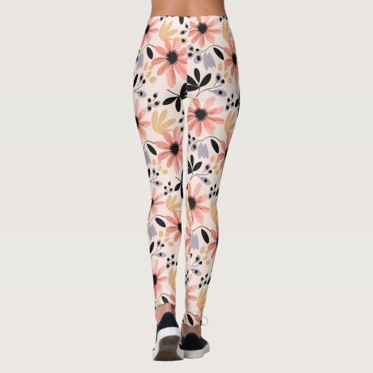 Roze zwarte retro bloem leggings (Achterkant)