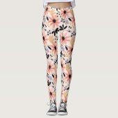Roze zwarte retro bloem leggings (Voorkant)